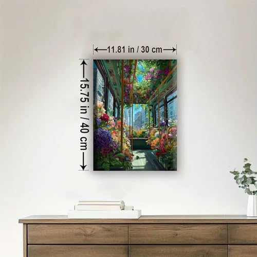 Aeontinity Flower Bus Space Framed Canvas DIY Paint by Numbers Kit Bar Cafe Cave Home Room Wall Bathroom Porch Patio Decor Gift, 16 x 12 Inch - color: FLOWER BUS