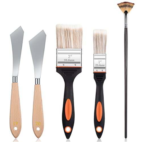 CHENGU 5 Piece Paint Knives Palette Knife Set with Fan Brush for Oil Canvas