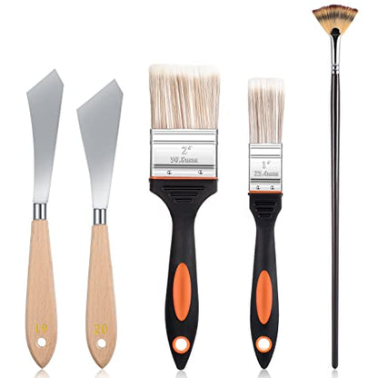 CHENGU 5 Piece Paint Knives Palette Knife Set with Fan Brush for Oil Canvas