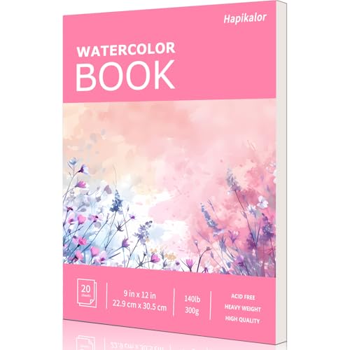 Hapikalor Watercolor Paper Pad, 9"x12" Water Color Paper, 140lb/300gsm Pink | Artist Painting Drawing Paper Book, Art Supplies for Adults Kids, Watercolors, Watercolor Paint Set, Sketchbook, Journal - color: Pink, size: 9" x 12" Pad