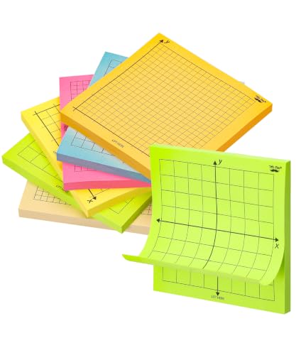Mr. Pen- Graph Sticky Notes, 3x3 Inch, 6 Pads, 50 Sheets/Pad, 300 Sheets | 6 Grid Designs, Bright Colors, Square Graph Paper Notes, Grid Sticky Note Pads for Math, Study, Journals, Planners - color: Bright