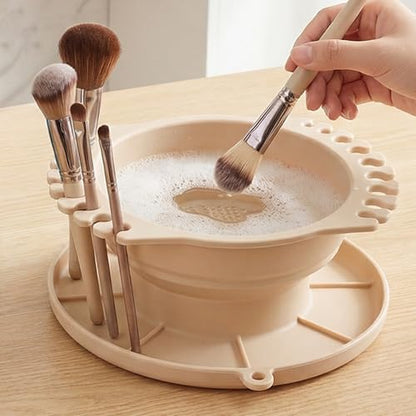 Collapsible Silicone Paint Brush Cleaner Basin Foldable Paintbrush Cleaning Container for Acrylic, Watercolor & Oil Painting (Beige, 15 * 12.2 * 6.5cm/5.91 * 4.8 * 2.56inches) - color: Beige