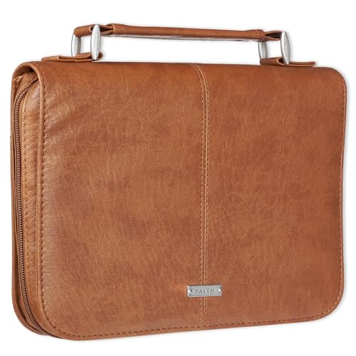 Christian Art Gifts Faux Leather Bible Cover: Faith Sentiment Badge, Brown - size: Extra Large