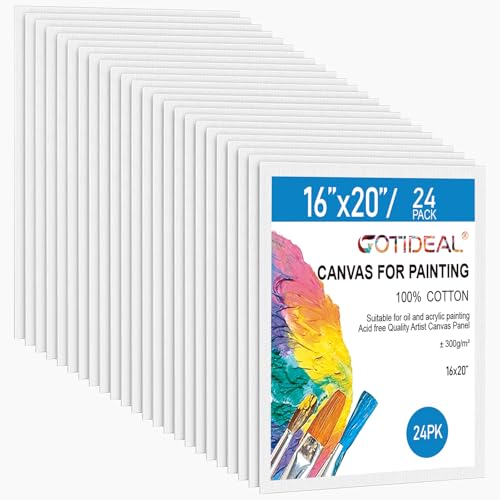 Canvas Boards for Painting, 24pcs 16x20 Primed Canvas for Painting | Bulk Painting Canvas for Kids and Adults, White Blank Canvas Panels for Acrylic, Oil, Pour Art Supplies - size: 16x20 inch