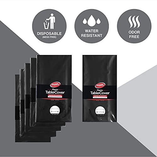Neatiffy 54 x 108 Inch 6 Pack Rectangle Plastic Table Cloth Picnic/Camping/Party/Banquet Table Cover. Disposable/Reusable Tablecloths -Black - color: Black