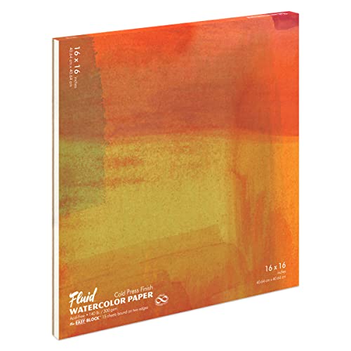 Fluid Watercolor Paper Block, 16 x 16 inches, 15 Sheets, 140 lb (300 GSM) Cold Press Paper Pad for Artist Painting and Wet Media - size: 16 x 16 Block