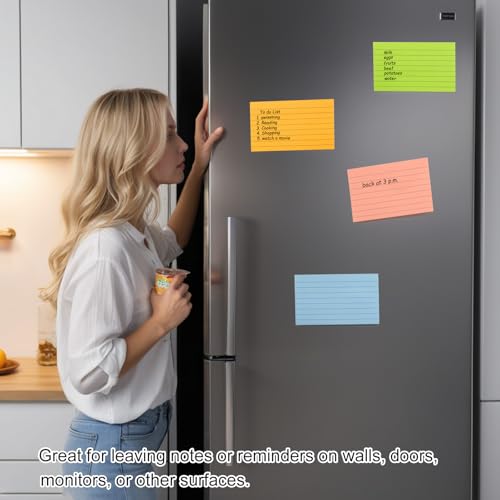 HQCME 9 Pack Lined Sticky Notes 3x5 in Large Memo Note Pads | 9 Bright Colors, Super Sticking Power, Sticky Notes 3x5 Big Self-Sticky Note Pads Its, School Supplies and Oﬃce Supplies - size: 3x5 in