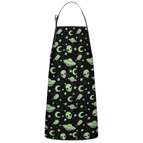 Apron with 2 Pockets,Kitchen Chef Artist Aprons for Cooking Gardening Baking Painting, Waterproof Apron 33" x 27" - color: Alien