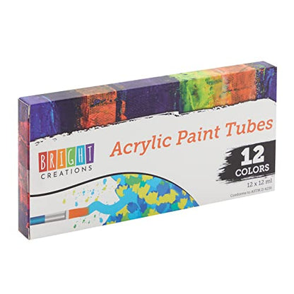 18-Piece 8x8-Inch Wooden Canvas Painting Set, 2 Natural Wood Panel Paint Boards with 12 Acrylic Paint Tubes, 3 Brushes, and 1 Plastic Palette for Crafting and Art Supplies