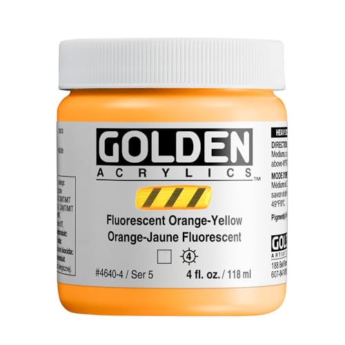 GOLDEN Heavy Body Acrylics, Fluorescent Orange-Yellow, 4 fl. oz. Jar, Professional Acrylic Paint, Transparent