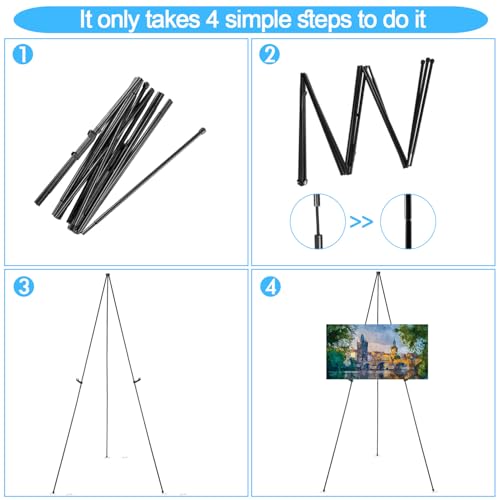 3 Pack Easel Stand for Sign, Display & Poster 63" Black Portable Metal Painting Easels Adjustable Art Easel Tripod Collapsible Floor Easel for Display Show, Arts,Crafts,Painting, - style: Black