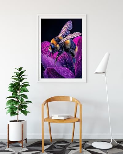 DDGEMART 5D Diamond Painting Kit for Adults, Full Drill Macro Bumblebee on Purple Flower Vibrant Insect Nature Art for Beginners, 12x16 inch - color: Bumblebee