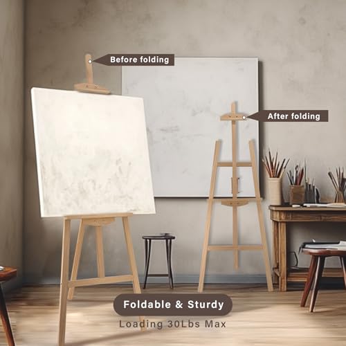 Adjustable Pine Wooden Painting Easel, Art Easel for Display - color: Nature