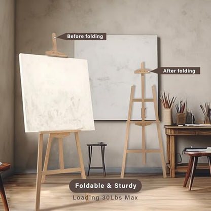 Adjustable Pine Wooden Painting Easel, Art Easel for Display - color: Nature