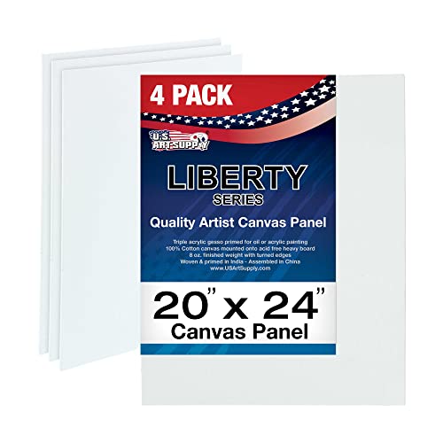 U.S. Art Supply 20 X 24 Inch Art Canvas Board Panels 4 Pack - 8 Ounce Heavyweight Cotton Acid Free Canvases for Painting Acrylics and Watercolor (1 Case of 4 Single Canvas Painting Panels) - size: 20" x 24"