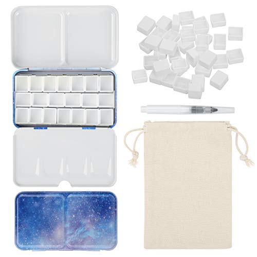 PEVART Watercolor Tin Palette, Metal Empty Paint Case with 50 PCS Empty Half Pans and a Water Color Pen Suitable for DIY Travel Watercolor Palette, Acrylic and Oil Painting - color: Purple, size: 50 Half Pans