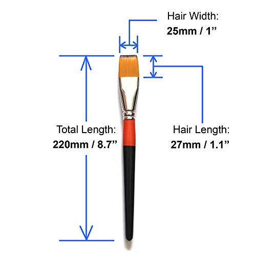 One Inch Flat Bright Paint Brush Set of 4, Premium Taklon Synthetic Hair - size: 1 Inch Flat (4 PCS)