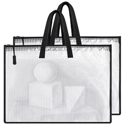 Klmnop 2 Pcs Large Clear Art Portfolio Bags, 22 x 35 Inch WaterproofArt Portfolio Case with Handle and Zipper, Portfolio Folder for Artwork(White)