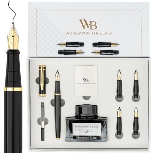Wordsworth & Black Luxury Fountain Pen Set for Writing, 6 Nibs, Black Gold - color: Black Gold