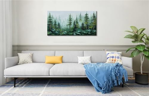 Alenoss Hand Painted 3D Abstract Oil Painting, Green Forest Wall Art | Landscape Textured Canvas Wall Art For Living Room Bedroom - color: AL-B101
