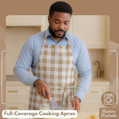 Native Fab Kitchen Apron 2 Pack - 100% Cotton Adjustable, Durable Apron with Pockets, Perfect for Cooking, Baking, Grilling - color: Buffalo, Beige
