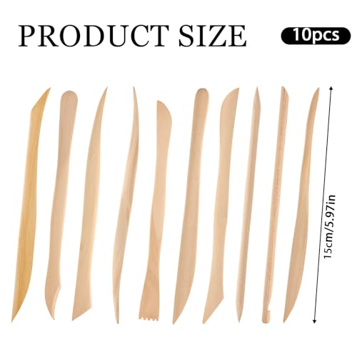 Giantree 10 Pcs Wooden Clay Sculpting Tool, 6'' Double-Ended Ceramic Wooden Clay Modeling Sculpture Tool Polymer Pottery Dough Modeling Tools Kit for Cutting Soap Carving Detailing and Smoothing