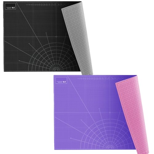 2pcs 35" x 23" Large Self Healing PVC Cutting Mat, A1 - color: A1-Black or Gray and Pink or Purple