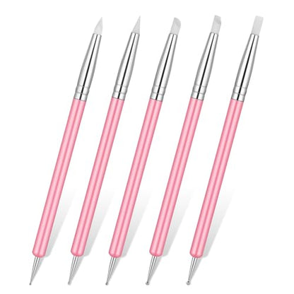 5 PCS Nail Art Sculpture Pen Dual-Ended Nail-Art Sculpture Pen Dotting Tools Nail Art Dotting Tools Pink Dual-Head Resin Nails-Art-Tools Silicone Nails Polish Brushes Modeling Painting Tool DIY Arts - color: pink