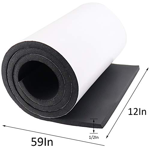 DGSL Foam Insulation Neoprene Sheets with Adhesive, 12''W x 59''L x 1/2''T | Weatherproof Soundproof Padding for Automotive, Multi-Function Soundproof Large Closed Cell Neoprene Rubber Roll, Black - color: Black, size: 12 in x 59 in x 1/2 Inch