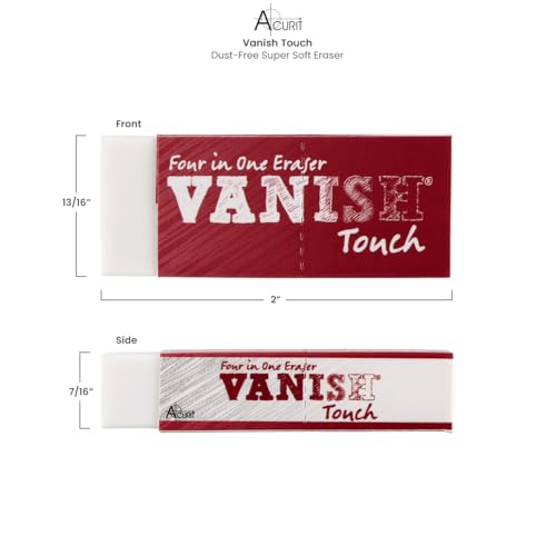 Acurit Vanish Touch Artist Eraser, Latex-Free, 3 Pack - Soft, Flexible Pencil Erasers, Sketching Supplies W/Protective Sleeve - Graphite, Charcoal, Pastel Compatible - size: 3 Pack