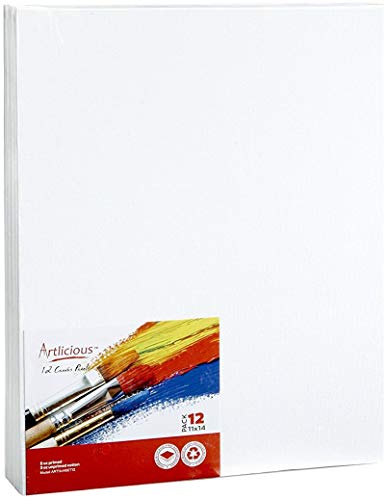Artlicious Canvases for Painting - Pack of 12, 11 x 14 Inch Blank White Canvas Boards - 100% Cotton Art Panels for Oil, Acrylic & Watercolor Paint - size: 11x14" - 12Pcs