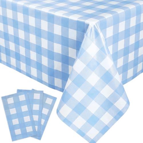 Oigco Light Blue Gingham Tablecloth - 54 x 108 Inches, Rectangle Disposable Light Blue Checkered Tablecloth, Picnic Table Covers for Dining/Camping/Picnic/Outdoor - color: Light Blue Gingham