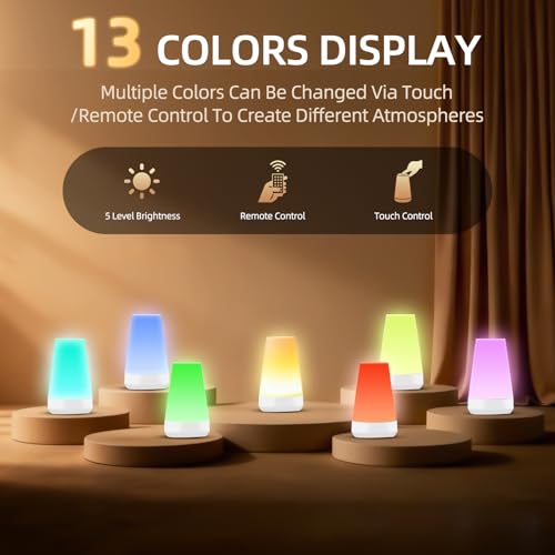 Night Light, Dimmable Touch Lamp and Remote Control, 13 RGB Colors & 5 Brightness, Rechargeable Bedside Table Lamp for Baby Kids Nursery Bedroom Bathroom Camping (White) - color: White