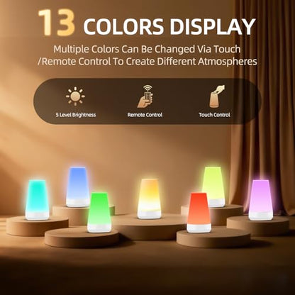 Night Light, Dimmable Touch Lamp and Remote Control, 13 RGB Colors & 5 Brightness, Rechargeable Bedside Table Lamp for Baby Kids Nursery Bedroom Bathroom Camping (White) - color: White