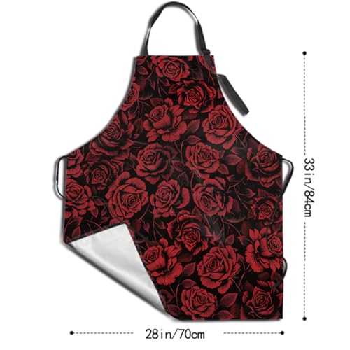 Funny Apron Polyester Grooming Aprons with Pocket for Cooking Kitchen Grilling Adults - color: Red Rose