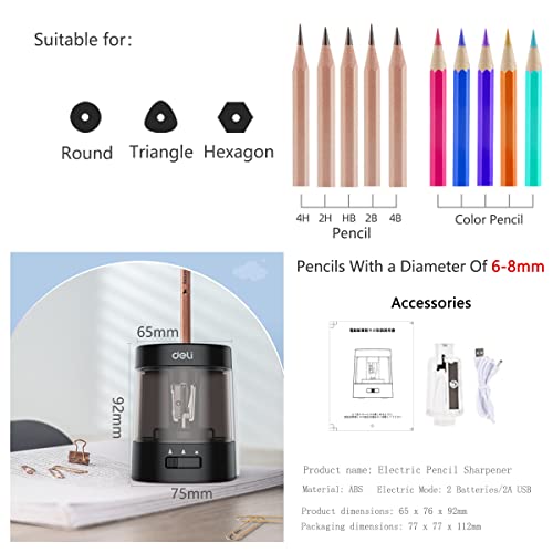 Electric Pencil Sharpener,5000 Times for Blade,Interchangeable Blade,3 Years Warranty,Battery/2A USB Powered,Suitable for 6-8mm,Extra Free Blades, for Home, Office, School (Black) - color: Black