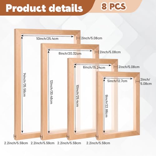 CroBlissful 8 Pcs 4 Size 110 Mesh Wood Silk Screen Printing Frame High Tension Nylon Mesh for Screen Printing Fabric Paper Beginners 10 "x 14 ", 8 "x 12 ", 6" x 10", 5"×9" - style: 110 Mesh