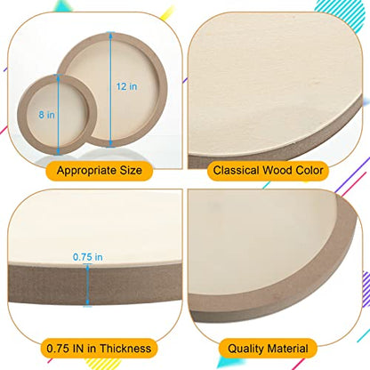 Geelin 6 Pcs Unfinished Round Wood Canvas Panels for Painting 8 Inch/12 Inch Circle Wood Panels Round Cradled Wooden Board Tray for Christmas DIY Gifts Oil Pouring Art Crafts Acrylics Painting