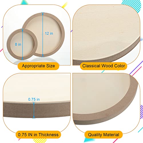 Geelin 6 Pcs Unfinished Round Wood Canvas Panels for Painting 8 Inch/12 Inch Circle Wood Panels Round Cradled Wooden Board Tray for Christmas DIY Gifts Oil Pouring Art Crafts Acrylics Painting
