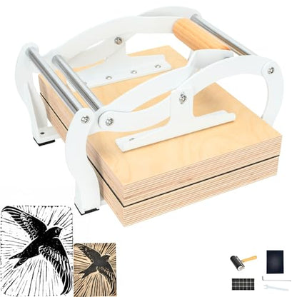 TOPOWN Linocut Printing Hand Lever Press Machine, Linocut Press Machine | A4, White, For Linocut/Woodcut/Rubber Relief, Adjustable Print Thickness, Suitable for Beginners and Studios, Well-Built - color: White