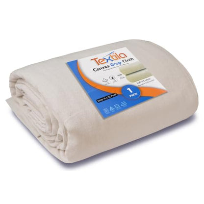 Canvas Drop Cloth for Painting (Size 4x15 Feet - Pack of 1) Painters Drop Cloth for Painting, Furniture, Crutains & Floor Protection - All Purpose Thick Canvas tarp with Double Stitched Edges - size: 4x15 Feet - 1 PK