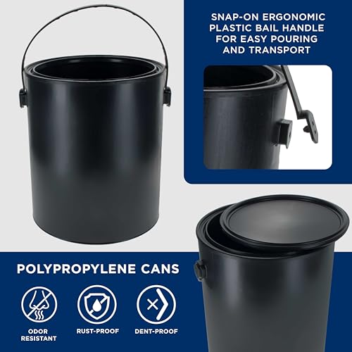 Master Elite 1 Gallon Plastic Paint Can Bucket, Pack of 4 - Triple Lock Airtight Lid Seal, 128 fl. oz. All-Plastic Coating Storage Can - Pail Handle, Rust Proof, Dent Proof & Odor Resistant - size: Gallon