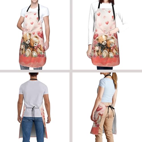 Funny Apron Polyester Grooming Aprons with Pocket for Cooking Kitchen Grilling Adults - color: Red Love Bears
