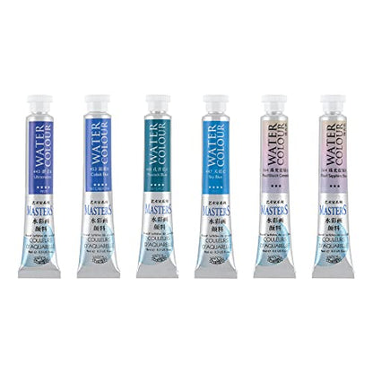 Marie's Masters Quality Watercolor Paint - Blues, 9 mL (Set of 6) - Concentrated Color, Pure Pigments, High Lightfastness Ratings - color: Blues