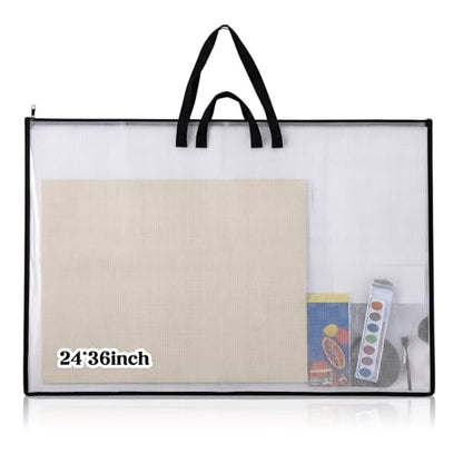 Shinylin 24x36 Inch Artwork Storage Organizer Large Poster Storage for Diamond Painting Cardboard Portfolio Collection Bag with Zipper and Two Handles Transparent Waterproof for Art Work Scrapbook