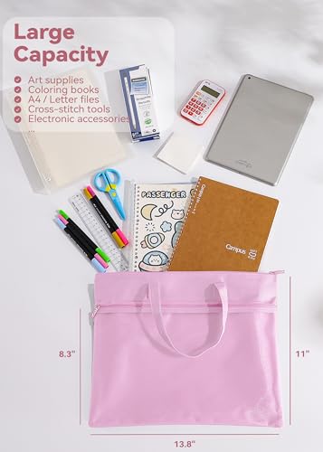 SortRax Large Zipper Pouch with Handle, Fits Letter and A4, Pink - color: Pink
