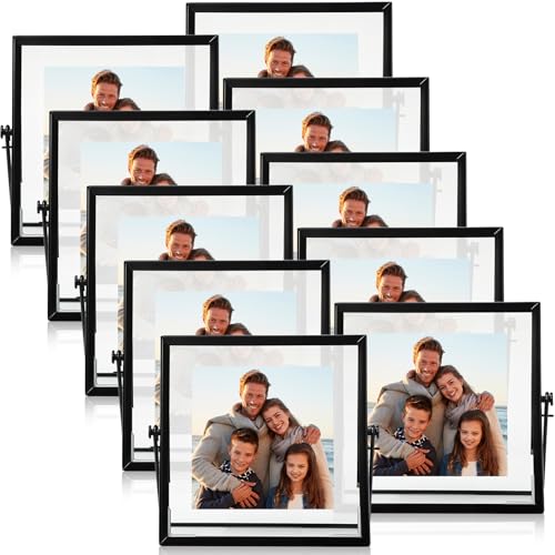 Hoteam 12 Pack 6 x 6 Inches Black Floating Frame for Photo 4 x 4 Inch Glass Floating Picture Frame Collection Vintage Metal Minimal Ornate Easel for Wedding Gift Pictures Photos Desk Tabletop Display - color: Black, size: 4 x 4 Inches