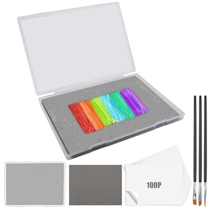 105P Stay Wet Palette for Acrylic Painting Miniatures Paint Pallet | Long Time Keep Wet, Reusable & Save Paint, 100P Palette Paper, 1 Keep Paint Moist Sponge, 3P Miniatures Brush, 1P plastic box