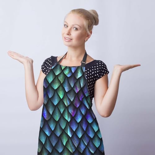 Gardening Apron for Men Dragon Scales Cute Aprons for Women for Kitchen Cooking Restaurant BBQ Painting Crafting 27” (W) x 31” (H), Waterproof Apron - color: Dragon Scales
