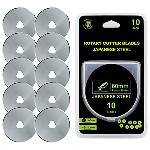 HEADLEY TOOLS 60mm Rotary Cutter Blades 10 Pack Fits Olfa, Fiskars, Replacement Rotary Blade for Arts Crafts Quilting Scrapbooking Sewing, Sharp and Durable - size: 60mm 10pcs